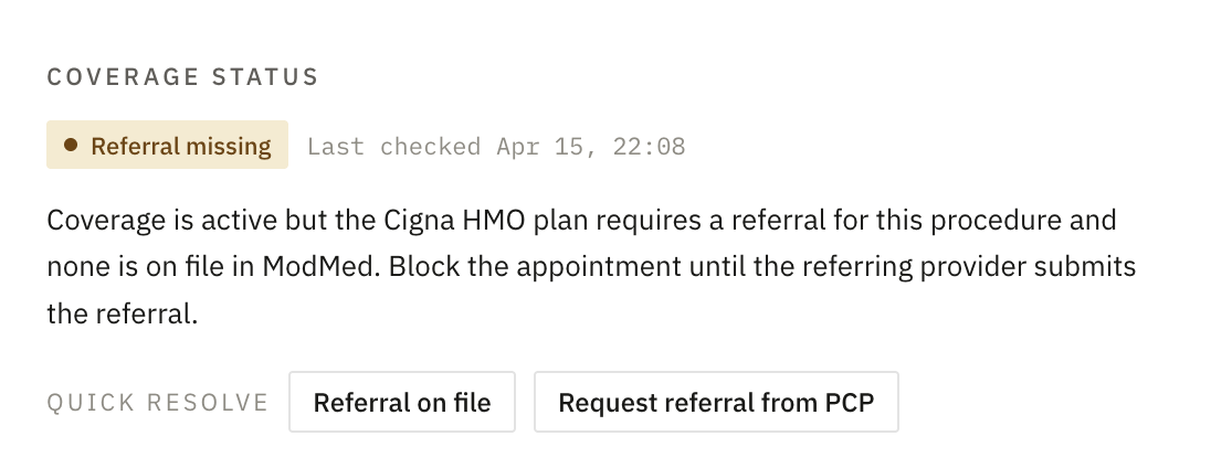 Eligibility check with patient responsibility surfaced